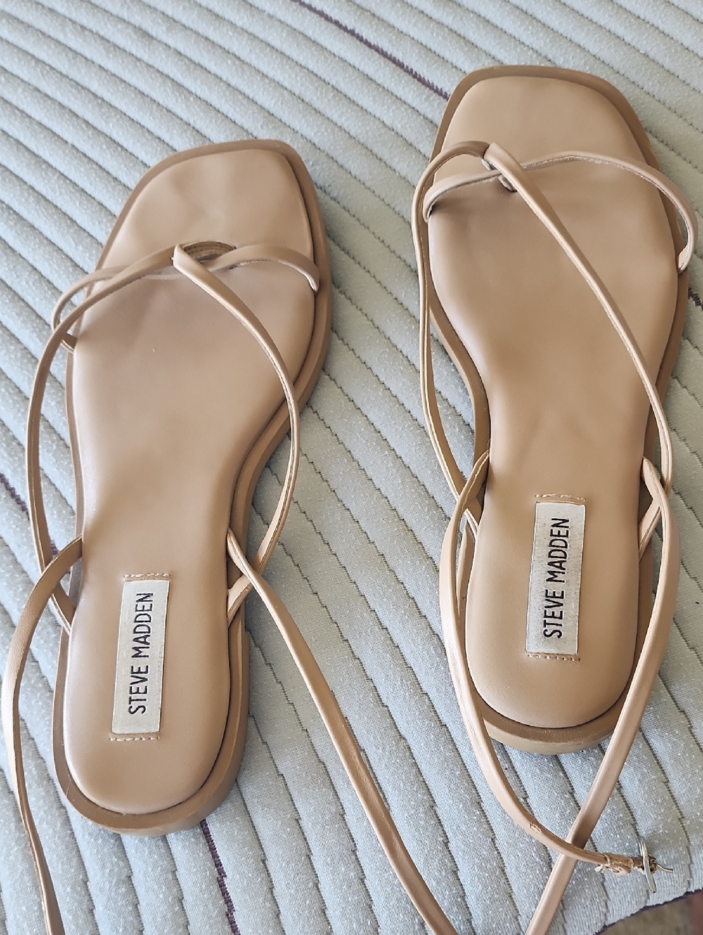 Steve Madden Strappy Square-Toe Sandals in Beige